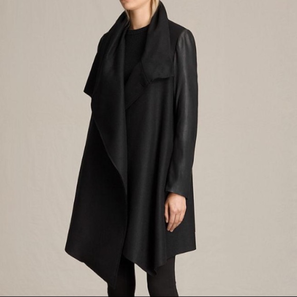 ALLSAINTS Hyde Monument Coat with leather sleeves